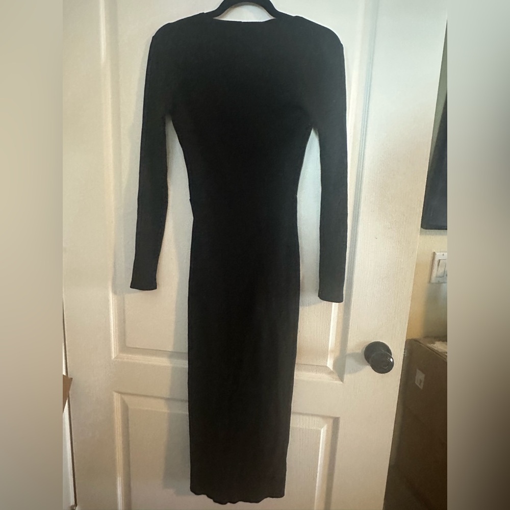 Reformation “Edison” Ribbed Black Long Sleeve Dress w/Lace-Up Front Size S - Picture 3 of 3